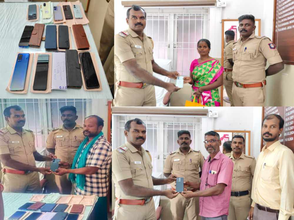திருச்செந்தூர் பகுதியில் காணாமல் போன 11 செல்போன்கள் மீட்கப்பட்டு இன்று உரியவர்களிடம் ஒப்படைக்கப்பட்டது 