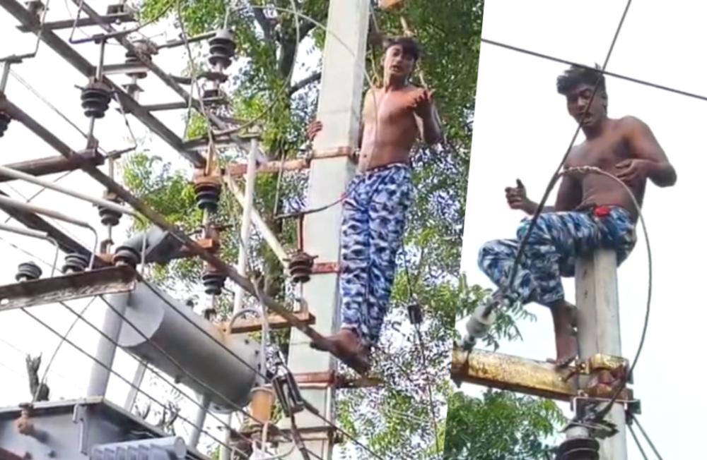 தாக்கியவர்கள் மீது நடவடிக்கை எடுக்கக்கோரி காவலர் குடியிருப்பு பகுதியில் மின்சார டிரான்ஸ்பார்மரில் ஏறி வாலிபர் போராட்டம்